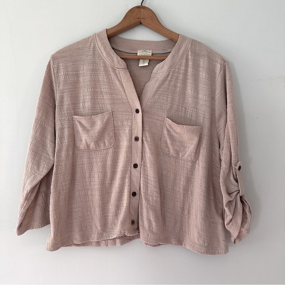 Telluride Earthy Neutral Textured Cropped Button Down Women’s Shirt Size Large - Picture 1 of 11